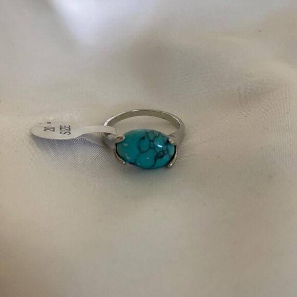 Boho Western Native Silver Toned Faux Turquoise Teal Blue Stone Ring Size 20 - Picture 1 of 3